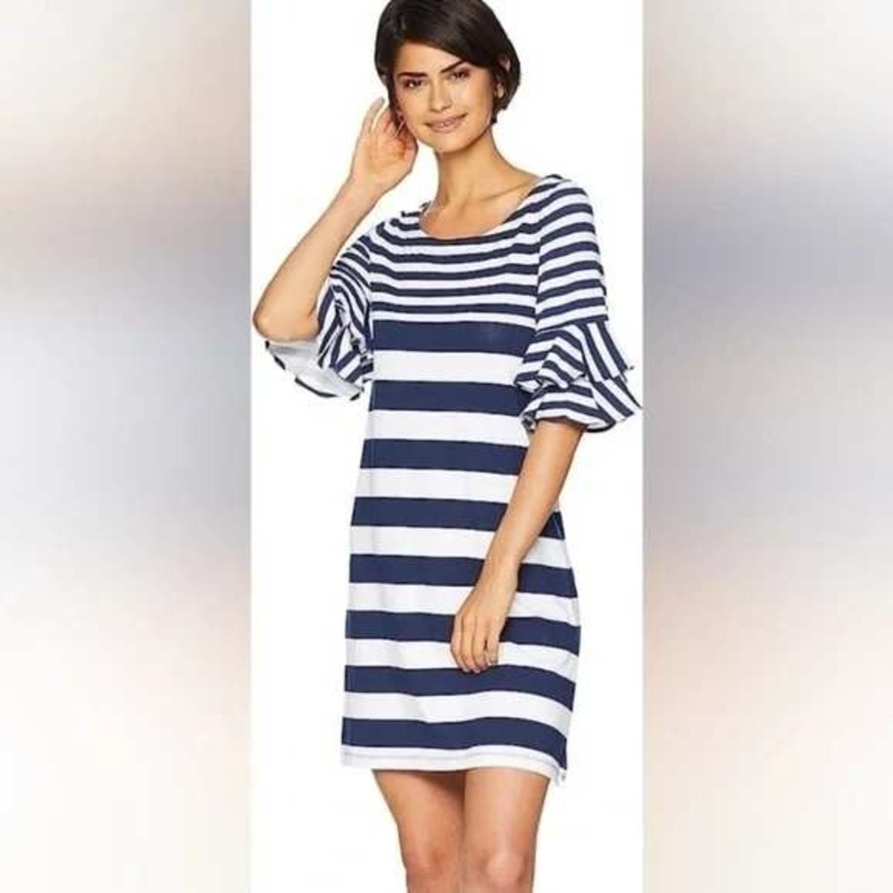 Lilly Pulitzer Lula Striped Mini Dress Womens XS Navy White Ruffle Sleeve